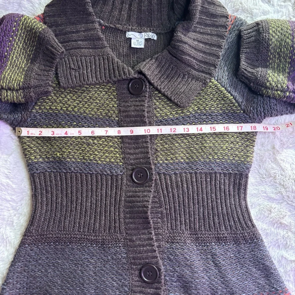 RXB Striped Brown Wool Blend Button-Up Women's Cardigan Sweater, Size M - Picture 4 of 6